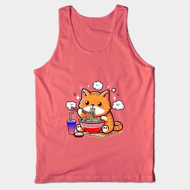 Cute Cat Eating Ramen Tank Top by Arief Uchiha